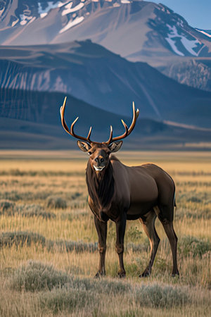 Bull Elk in Yellowstone National Park, Wyoming, United States of Americaの素材
