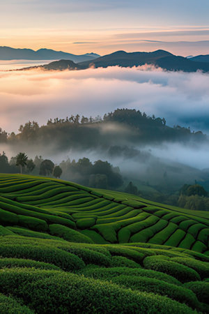 Tea Plantation in the morning, Chiang Rai Province, Thailandの素材
