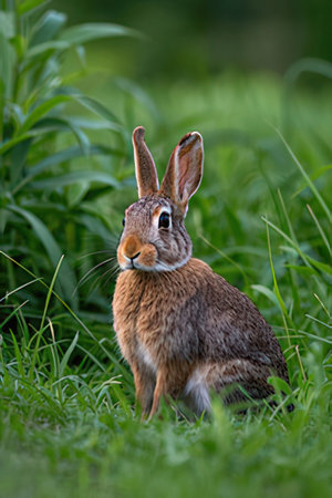 Rabbit on the grass in the meadow, close-upの素材