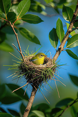 Nest of a Japanese Warbler in the nature. Russia, Moscowの素材