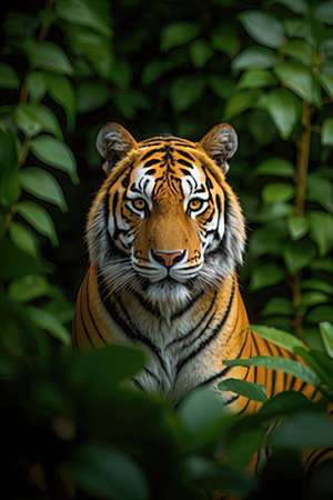 Portrait of Sumatran Tiger in the forest, Thailand.の素材