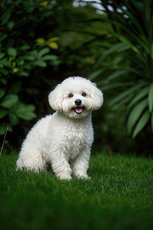 Cute dog sitting in the grass.の素材