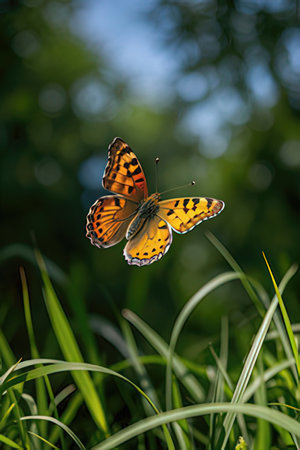 Butterfly on green grass in the garden, nature background.の素材
