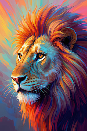 Colorful lion portrait on a colorful background. Illustration for designの素材