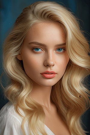 Portrait of a beautiful blonde girl with blue eyes. Beauty, fashion.の素材