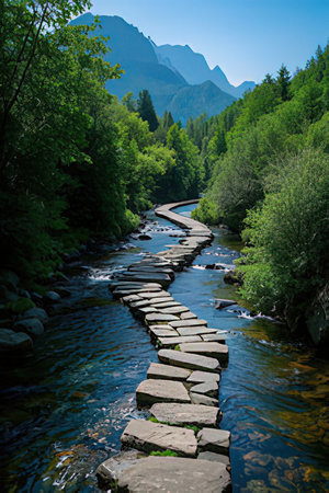 Mountain river in the mountains. Summer landscape with a river.の素材