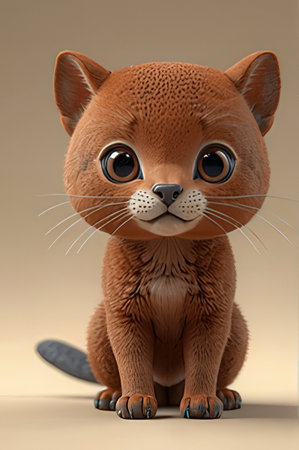 Cute little cat sitting on a brown background. 3D renderingの素材