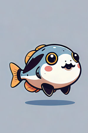 Cute fish on gray background. Vector illustration. Cartoon style.の素材