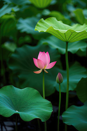 Lotus flower and Lotus flower plants in the pond with green leavesの素材
