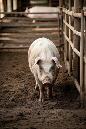 Pig in the paddock. Selective focus. Toned.の素材