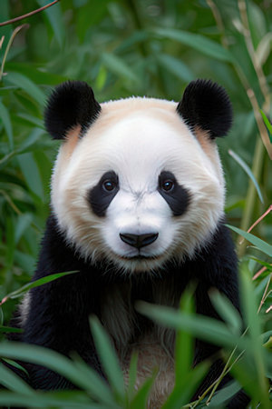 Panda in bamboo forest, Chengdu, Sichuan Province, Chinaの素材