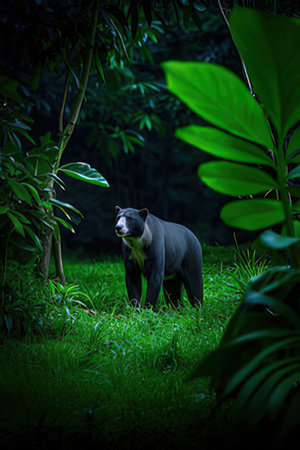 Malayan tapir in the rainforest at night. Malaysia.の素材