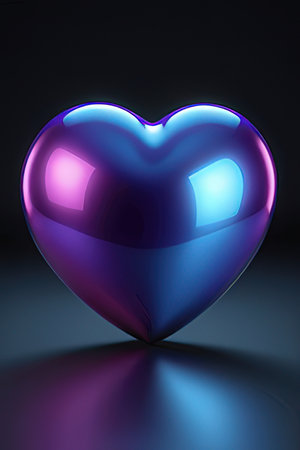 3d rendering of a heart shape on a dark background with reflectionの素材