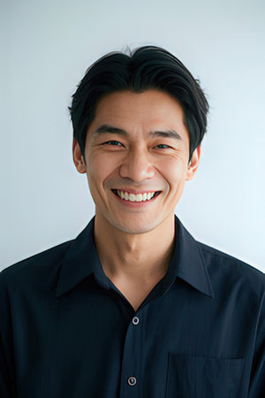 Portrait of a young asian man smiling and looking at cameraのeditorial素材