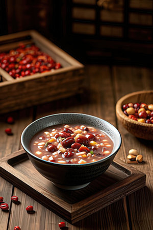 Soup in a bowl on a wooden background.の素材