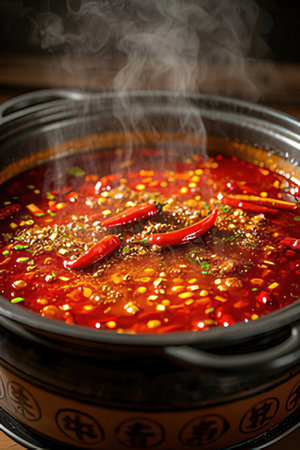Korean traditional food, spicy red soup in potの素材