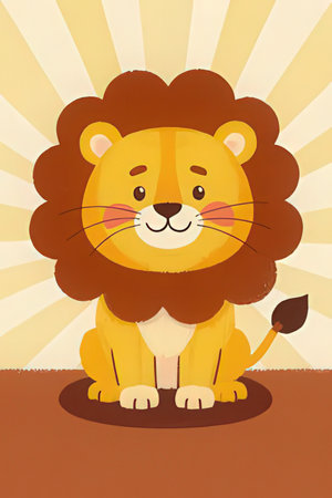 Lion sitting on the ground. Vector illustration in retro style.の素材
