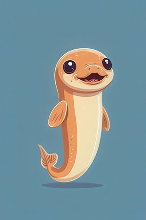 Funny cartoon eel. Vector illustration of a sea animal.の素材