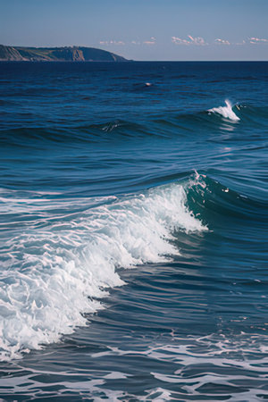 Sea wave on the background of the blue sky and clouds in the summerの素材