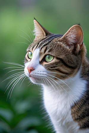 Portrait of a tabby cat with green eyesの素材