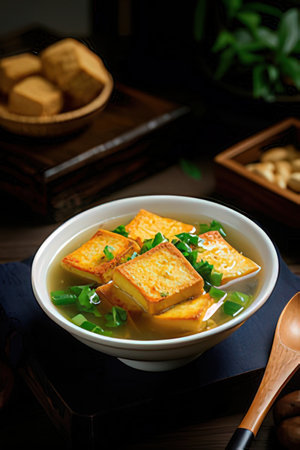 Traditional food tofu soup, Tofu with parsleyの素材