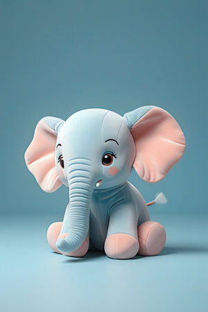 Cute baby elephant isolated on blue background. 3d rendering.の素材
