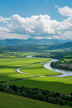 Panoramic view of the valley and the river Elbe in Germanyの素材