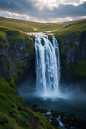 Seljalandsfoss waterfall, a waterfall in South Icelandの素材