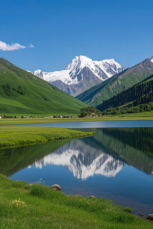 Mountain lake in the highlands of Kyrgyzstan.の素材