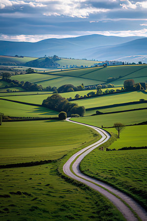 Countryside landscape with winding road in English countryside, England, UKの素材