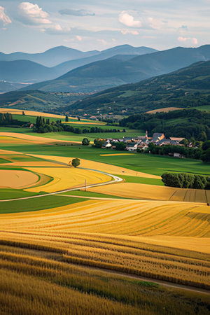 Aerial view of a wheat field in Bavaria, Germany.の素材