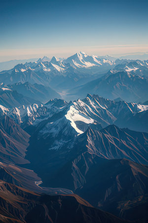 Aerial view of mountains. View from airplaneの素材