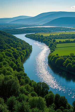 Aerial view of the river Dniester in Ukraine.の素材