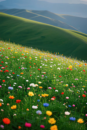 Meadow with colorful flowers in Tuscany, Italy.の素材