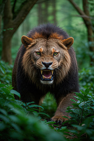 Portrait of a big lion in the jungle. Panthera leoの素材