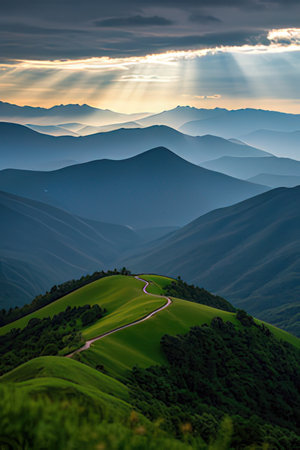 Mountain landscape at sunset. The Carpathian Mountains, Ukraineの素材