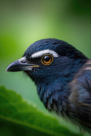 closeup shot of a black-crested starling bird in natureの素材