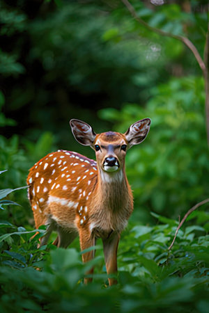 Young whitetail deer in the forest. Wildlife scene from nature.の素材