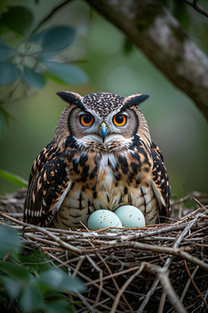 Eggs in the nest of a Eurasian Eagle Owl (Bubo bubo)の素材