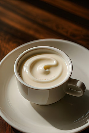 Cup of coffee on wooden table. Selective focus.の素材