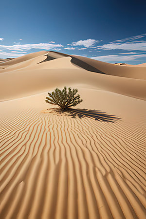 Desert landscape with cactus in the middle of sand dunesの素材