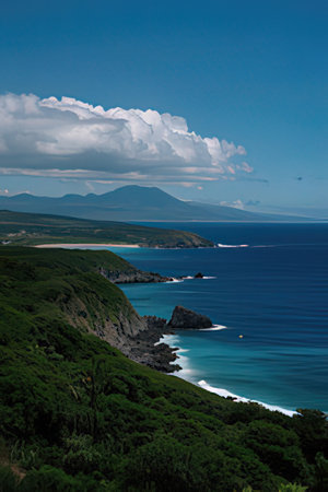 Cape Stolbchaty. Cape on the west coast of the island of Kunashir.の素材