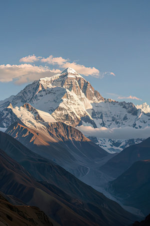 Himalayan landscape with snow-capped peaks.の素材