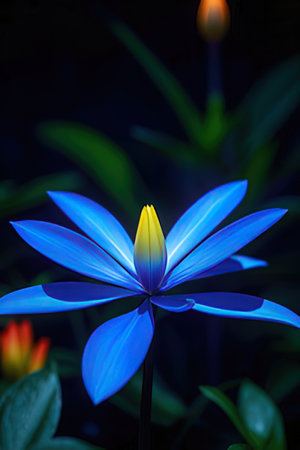 Beautiful blue lotus flower in the garden at night time.の素材
