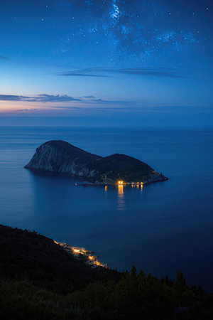 Night view of Zakynthos island, Ionian Sea, Greeceの素材