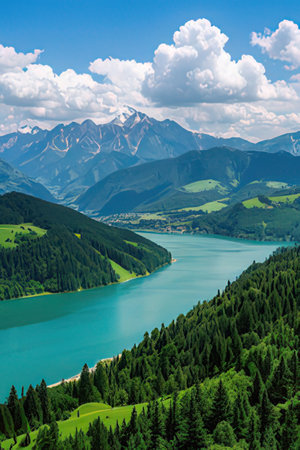 Mountain lake in Alps, Germany. Beautiful summer landscape.の素材