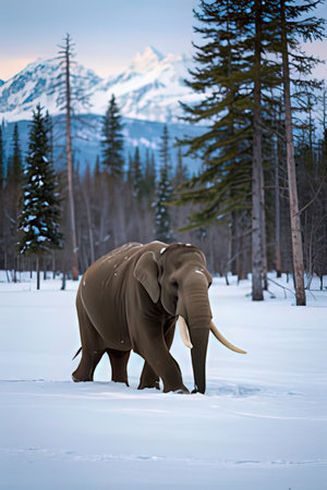 Elephant in the snow in Jasper National Park, Alberta, Canadaの素材