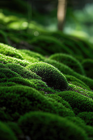 Green moss in the forest, close-up. Nature background.の素材