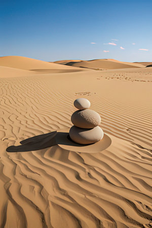 Zen stones in sand dunes of the desert.の素材