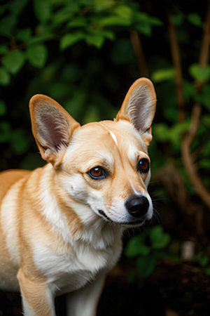 Portrait of a cute welsh corgi dog in the gardenの素材